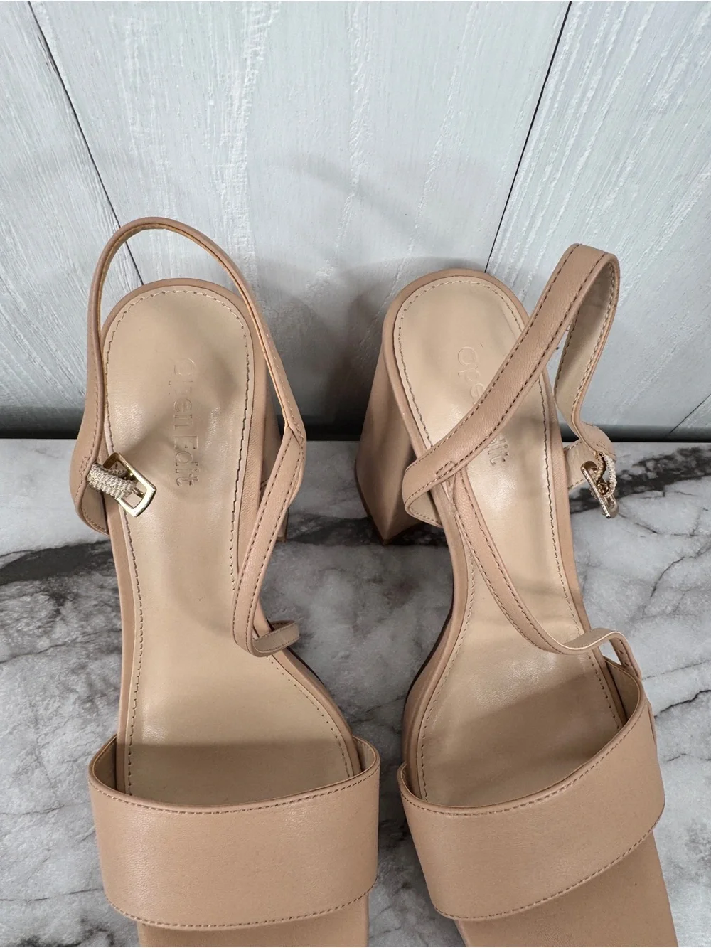 Open Edit Neutral Tan Platform Block Heel Slingback Sandals 8.5